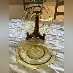 Vintage Yellow Amber Depression Glass Plate, set of 2